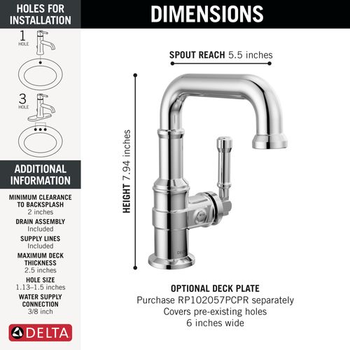 Main product image of Broderick Single Handle Bathroom Faucet, 1.2 GPM (Lumicoat Chrome), 584SH-PR-DST