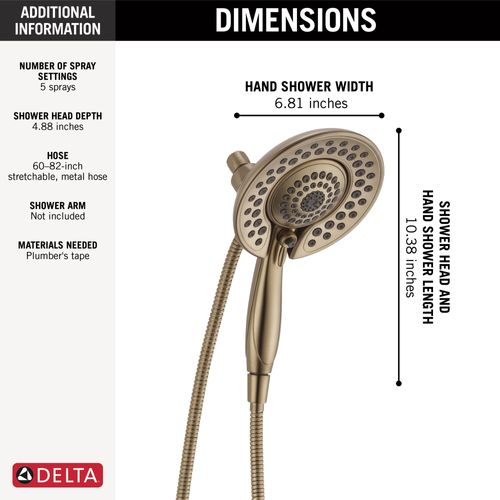 Main product image of In2ition 5-Setting 2-in-1 Shower, 2.5 GPM (Lumicoat Champagne Bronze), 58569-CZ-PR25-PK