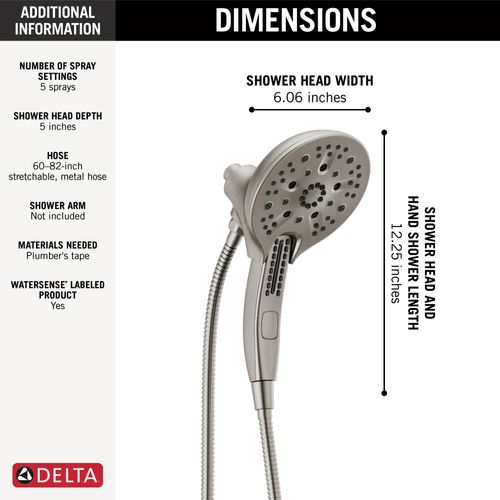 Main product image of H2Okinetic In2ition 5-Setting 2-in-1 Shower, 1.75 GPM (Lumicoat Stainless), 58620-SS-PR-PK
