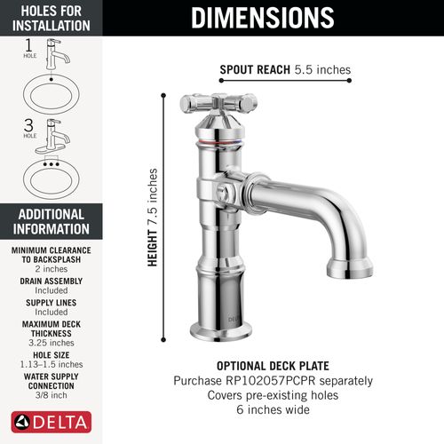 Main product image of Broderick Single Handle Bathroom Faucet, 1.2 GPM (Lumicoat Chrome), 587-PR-DST