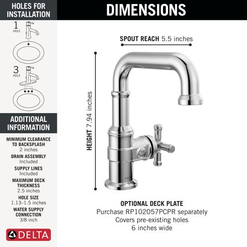 Main product image of Broderick Single Handle Bathroom Faucet, 1.2 GPM (Lumicoat Chrome), 587SH-PR-DST
