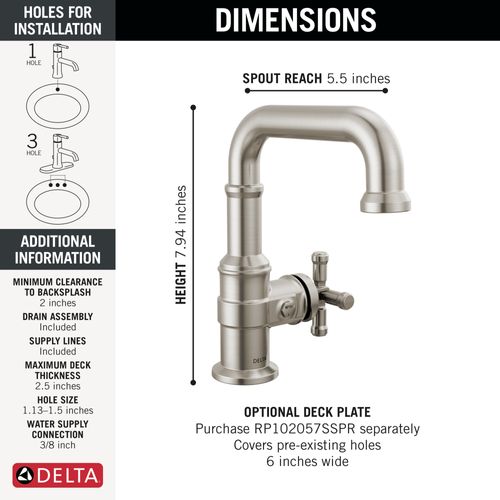 Main product image of Broderick Single Handle Bathroom Faucet, 1.2 GPM (Lumicoat Stainless), 587SH-SS-PR-DST