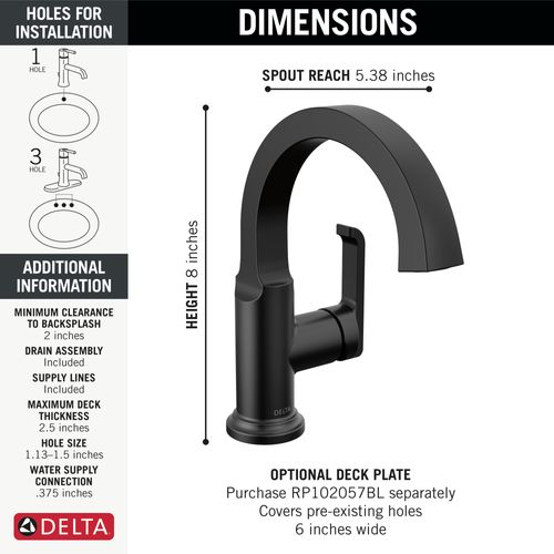 Main product image of Tetra Single Handle Bathroom Faucet, 1.2 GPM (Matte Black), 588SH-BL-DST