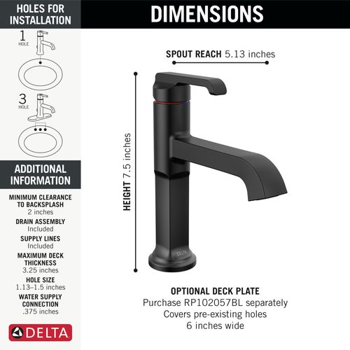 Main product image of Tetra Single Handle Bathroom Faucet, 1.2 GPM (Matte Black), 589-BL-DST
