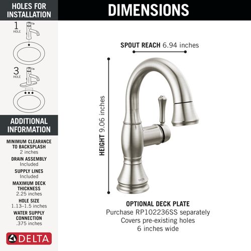Main product image of Cassidy Single Handle Pull Down Bathroom Faucet, 1.2 GPM (Stainless), 597-SSPD-DST