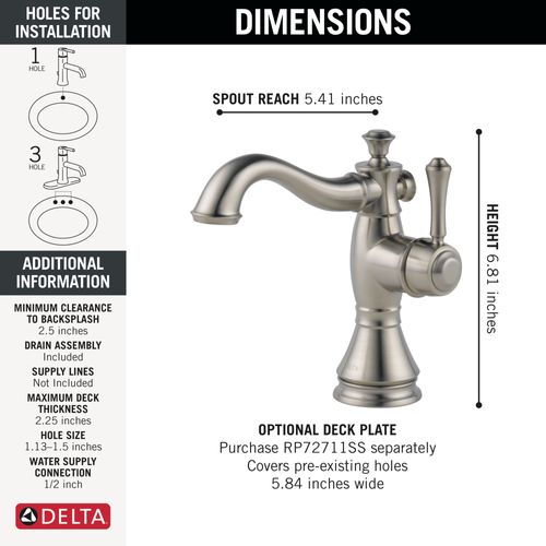 Main product image of Cassidy Single Handle Bathroom Faucet (Stainless), 597LF-SSMPU