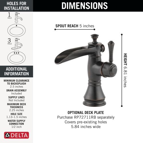 Main product image of Cassidy Single Handle Channel Bathroom Faucet (Venetian Bronze), 598LF-RBMPU