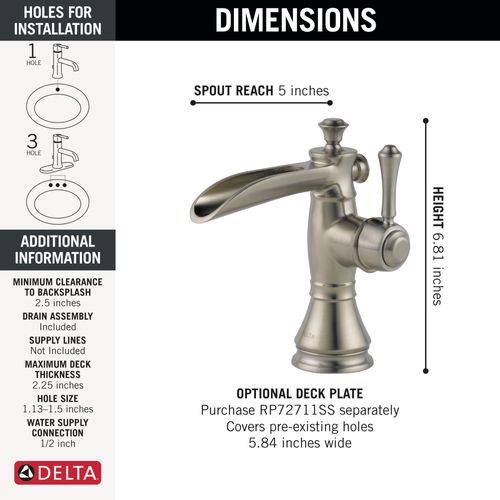 Main product image of Cassidy Single Handle Channel Bathroom Faucet (Stainless), 598LF-SSMPU
