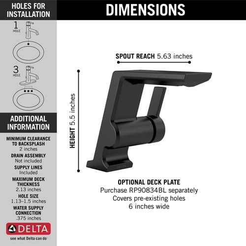Main product image of 599-BLLPU-DST Pivotal Single Handle Bathroom Faucet (Matte Black)