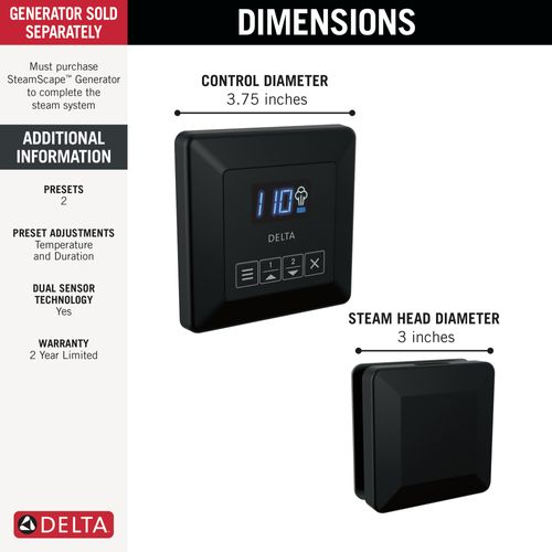 Main product image of Square Steam Package (Matte Black), 5CH-250T-BL