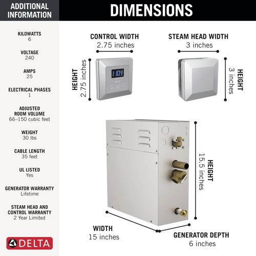 Main product image of SimpleSteam Kit - 6kW, 5P-EST06-PR (Lumicoat Chrome)