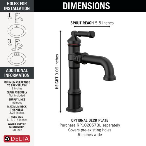 Main product image of Broderick Single Handle Bathroom Faucet, 1.2 GPM (Matte Black), 684-BL-DST