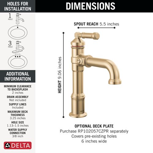 Main product image of Broderick Single Handle Bathroom Faucet, 1.2 GPM (Lumicoat Champagne Bronze), 684-CZ-PR-DST