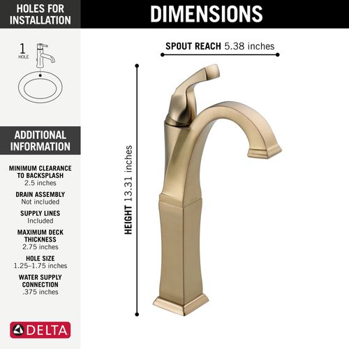 Main product image of Dryden Single Handle Vessel Bathroom Faucet (Champagne Bronze), 751-CZ-DST