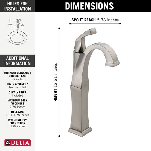 Main product image of Dryden Single Handle Vessel Bathroom Faucet (Stainless), 751-SS-DST