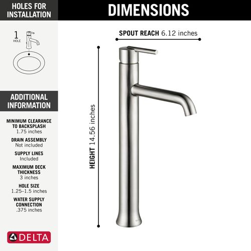 Main product image of Trinsic Single Handle Vessel Bathroom Faucet (Stainless), 759-SS-DST