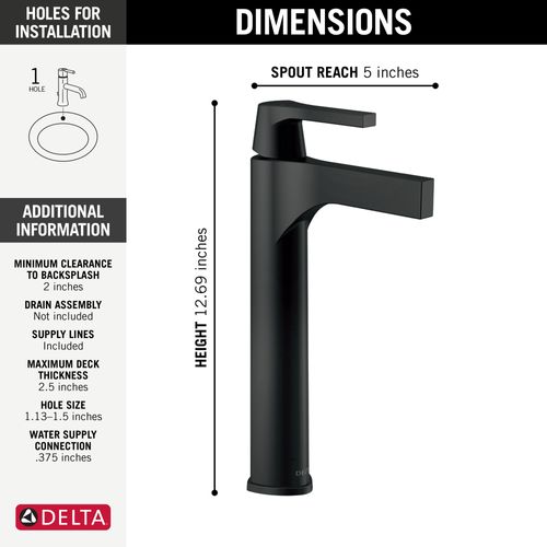 Main product image of Zura Single Handle Vessel Bathroom Faucet (Matte Black), 774-BL-DST