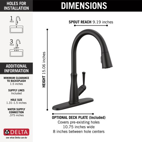 Main product image of Westville Single Handle Pulldown Kitchen Faucet (Matte Black), 9110-BL-DST