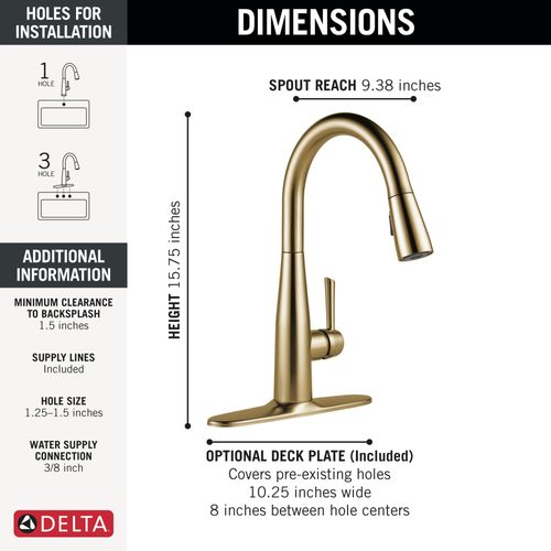 Main product image of Essa Single Handle Pull-Down Kitchen Faucet, 9113-CZ-DST (Champagne Bronze)