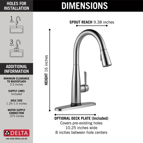 Main product image of Essa VoiceIQ Single Handle Pulldown Faucet w/ Touch20 Technology (Arctic Stainless), 9113TV-AR-DST