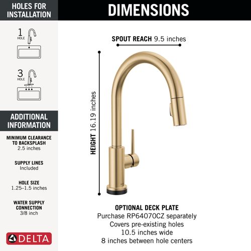Main product image of Trinsic VoiceIQ Single-Handle Pulldown Kitchen Faucet w/ Touch20 Technology (Champagne Bronze), 9159TV-CZ-DST