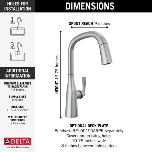 Main product image of Stryke Single Handle Pull Down Kitchen Faucet (Lumicoat Arctic Stainless), 9176-AR-PR-DST