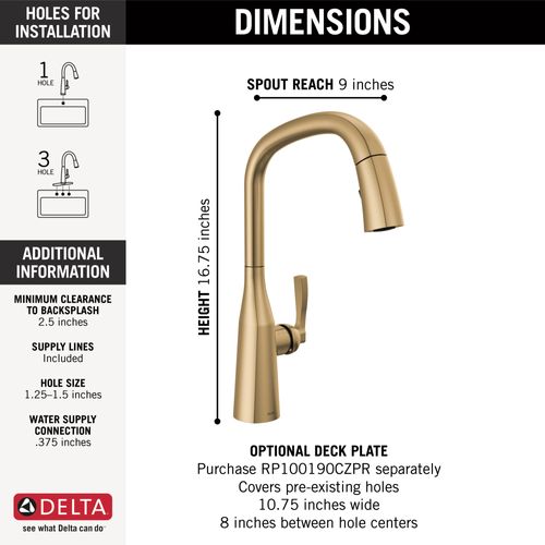 Main product image of Stryke Single Handle Pull Down Kitchen Faucet (Lumicoat Champagne Bronze), 9176-CZ-PR-DST