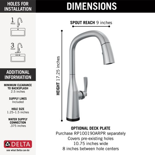 Main product image of Stryke Single Handle Pull Down Kitchen Faucet with Touch 2O Technology, 1.8 GPM (Lumicoat Arctic Stainless), 9176T-AR-PR-DST