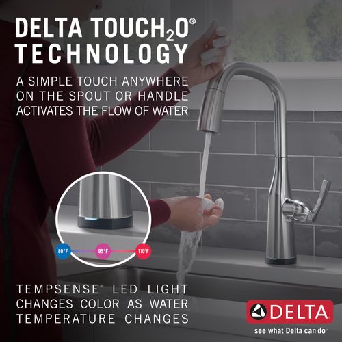 Main product image of Stryke Single Handle Pull Down Kitchen Faucet with Touch 2O Technology, 1.8 GPM (Lumicoat Arctic Stainless), 9176T-AR-PR-DST