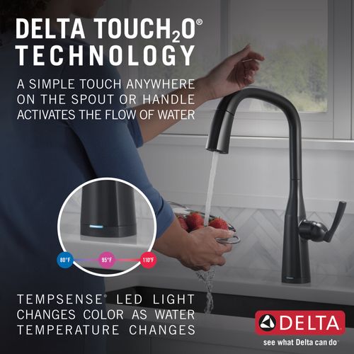 Main product image of Stryke Single Handle Pull Down Kitchen Faucet with Touch 2O Technology, 1.8 GPM (Matte Black), 9176T-BL-DST