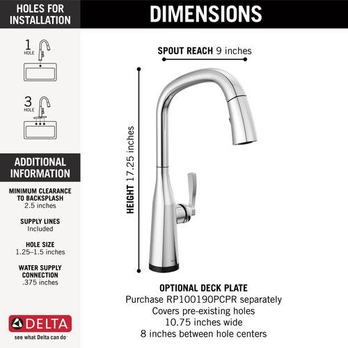 Main product image of Stryke Single Handle Pull Down Kitchen Faucet with Touch 2O Technology, 1.8 GPM (Lumicoat Chrome), 9176T-PR-DST