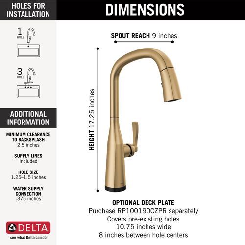 Main product image of Stryke Touch2O Pull-Down Kitchen Faucet 1L w/ Voice, 1.8 GPM (Lumicoat Champagne Bronze), 9176TV-CZ-PR-DST