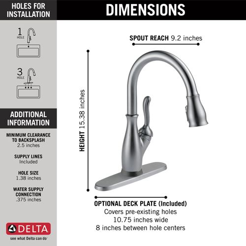 Main product image of Leland VoiceIQ 1-Handle Pull-Down Faucet with Touch2O Technology (Arctic Stainless), 9178TV-AR-DST