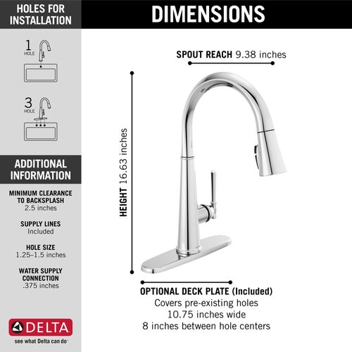 Main product image of Emmeline Single Handle Pull Down Kitchen Faucet (Lumicoat Chrome), 9182-PR-DST