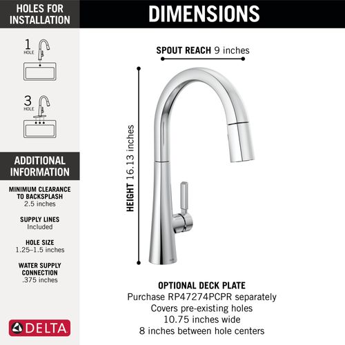Main product image of Monrovia Single Handle Pull-Down Kitchen Faucet, 1.8 GPM (Lumicoat Chrome), 9191-PR-DST