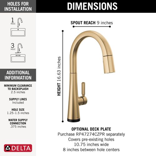 Main product image of Monrovia Single Handle Pulldown Kitchen Faucet w/ Touch2O Technology (Lumicoat Champagne Bronze), 9191T-CZ-PR-DST