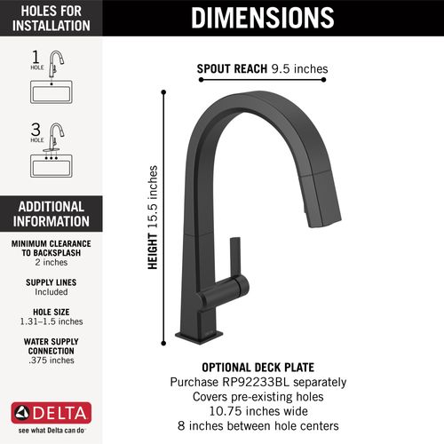 Main product image of Pivotal Single Handle Pull-Down Kitchen Faucet, 1.8 GPM (Matte Black), 9193-BL-DST