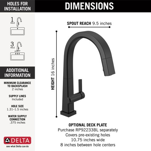 Main product image of Pivotal Single Handle Pulldown Kitchen Faucet w/ Touch2O Technology (Matte Black), 9193T-BL-DST