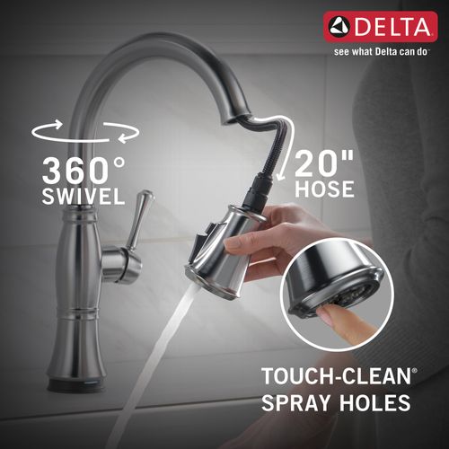 Main product image of Cassidy Single Handle Pulldown Kitchen Faucet w/ Touch20, ShieldSpray Technologies (Lumicoat Arctic Stainless), 9197T-AR-PR-DST