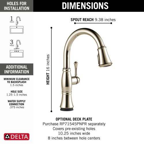 Main product image of Cassidy Single Handle Pulldown Kitchen Faucet w/ Touch20, ShieldSpray Technologies (Lumicoat Polished Nickel), 9197T-PN-PR-DST
