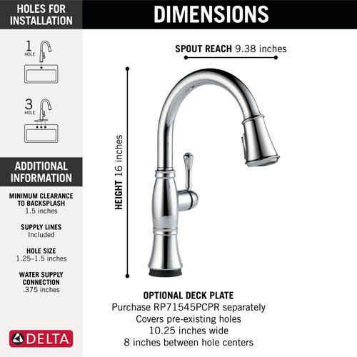 Main product image of Cassidy Single Handle Pulldown Kitchen Faucet w/ Touch20, ShieldSpray Technologies (Lumicoat Chrome), 9197T-PR-DST