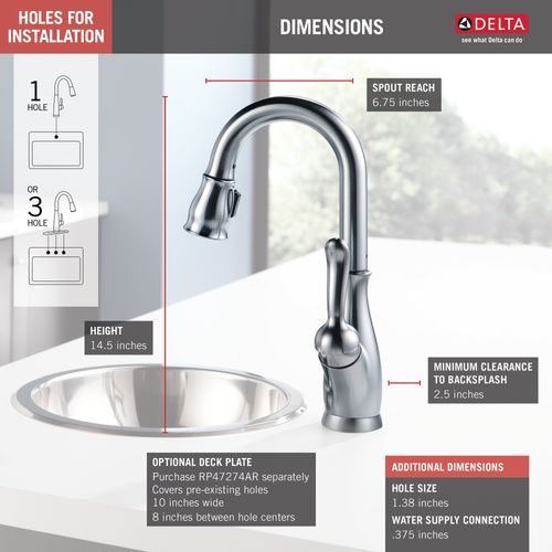 Main product image of Leland Single Handle Pulldown Bar/Prep Faucet (Arctic Stainless), 9678-AR-DST