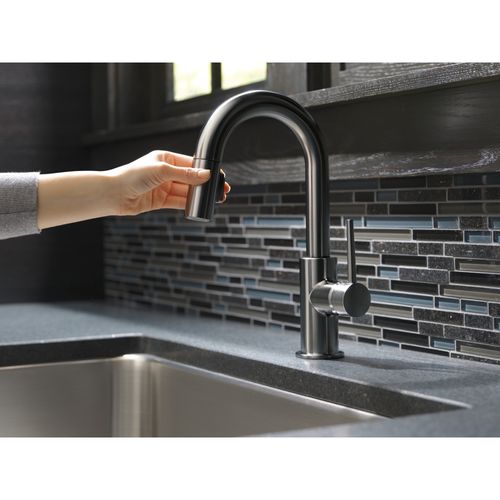 Main product image of Trinsic Single Handle Pull-Down Bar/Prep Faucet, w/ Limited Swivel, 1.8 GPM (Black Stainless), 9959-KSLS-DST