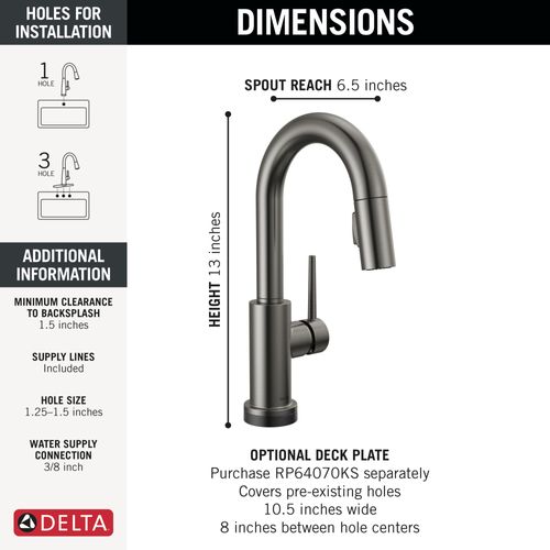 Main product image of Trinsic 1-Handle Pull-Down Bar/Prep Faucet with Touch (Black Stainless), 9959T-KS-DST