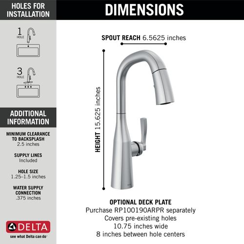 Main product image of Stryke Single Handle Pulldown Bar/Prep Faucet (Lumicoat Arctic Stainless), 9976-AR-PR-DST