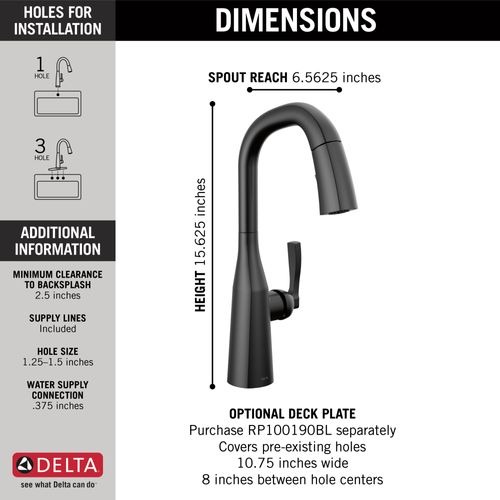 Main product image of Stryke Single Handle Pull-Down Bar/Prep Faucet, 1.8 GPM (Matte Black), 9976-BL-DST