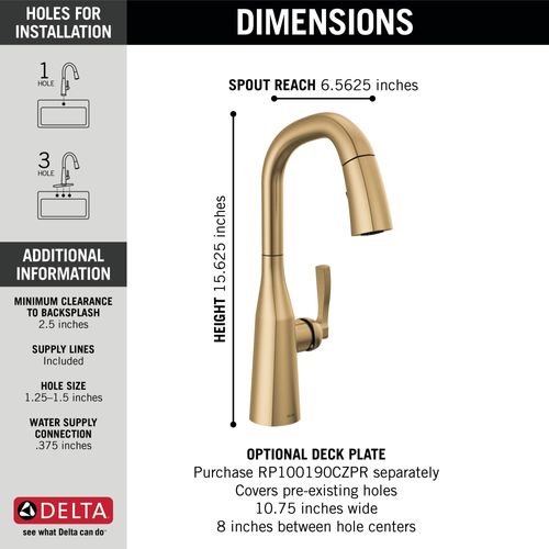 Main product image of Stryke Single Handle Pull-Down Bar/Prep Faucet, 1.8 GPM (Lumicoat Champagne Bronze), 9976-CZ-PR-DST