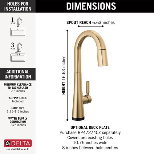 Main product image of Monrovia Single Handle Pulldown Bar/Prep Faucet w/ Touch2O Technology (Lumicoat Champagne Bronze), 9991T-CZ-PR-DST