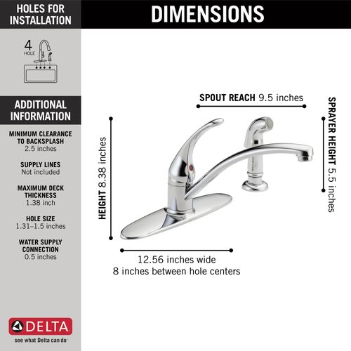 Main product image of Foundations Single Handle Kitchen Faucet w/ Spray (Chrome), B4410LF