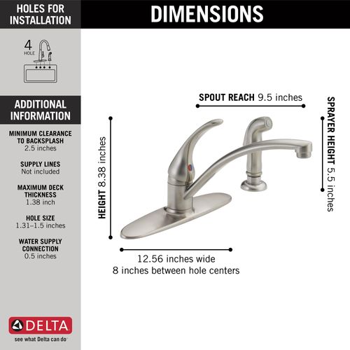 Main product image of Foundations Single Handle Kitchen Faucet w/ Spray (Stainless), B4410LF-SS